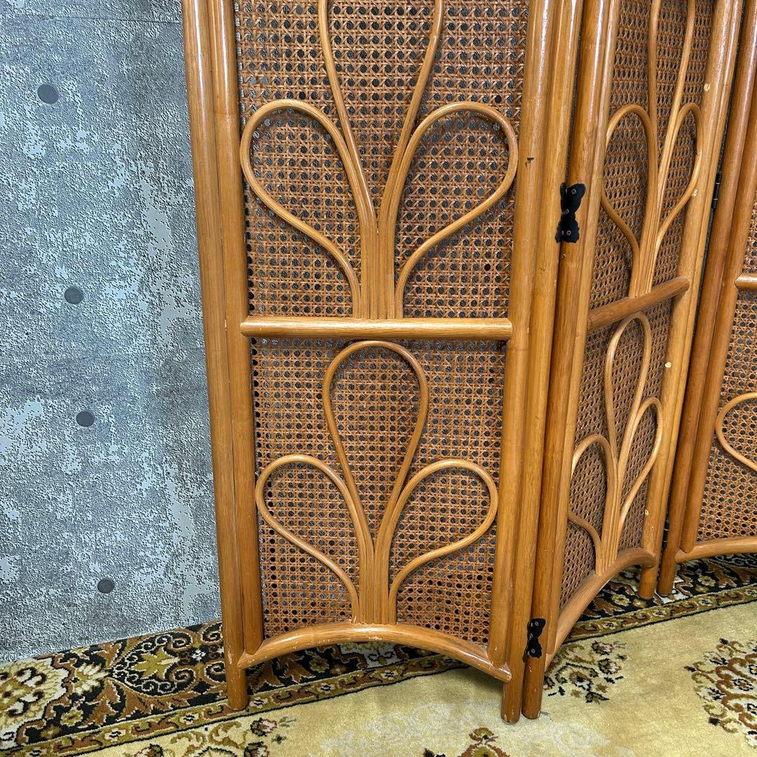 ꧁籐家具꧂ラタン4連パーテーション ブラインド 間仕切り 昭和レトロ