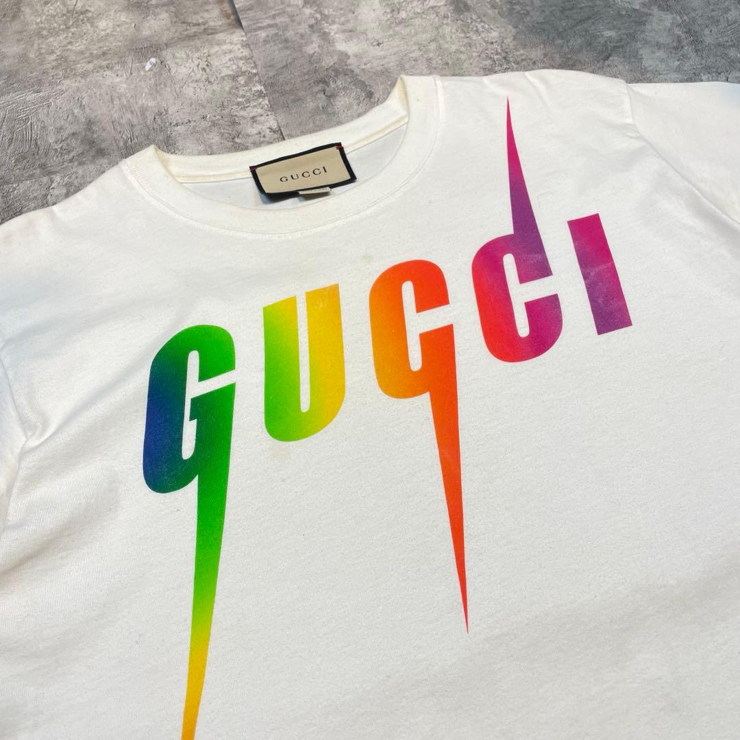 GUCCI レインボーロゴ Tシャツ ホワイト メンズ 半袖