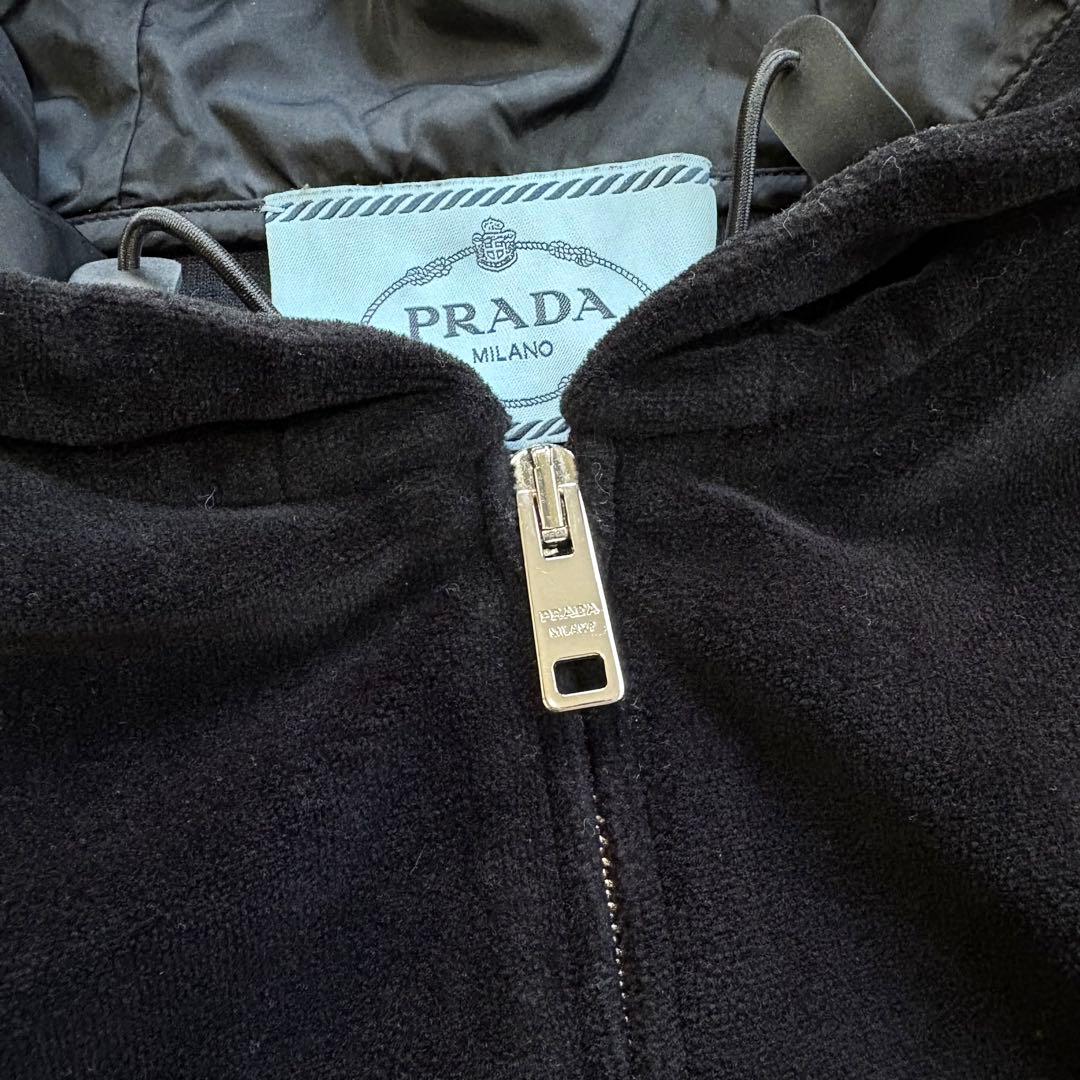 PRADA ロゴデザイン ベロアパーカー S ブラック
