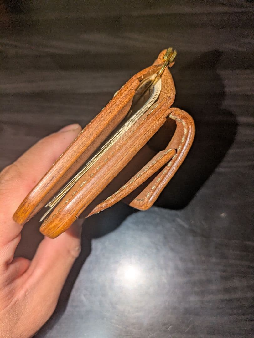 イタリアンレザー マネークリップ コンパクト財布 ハンドメイド 総手縫い