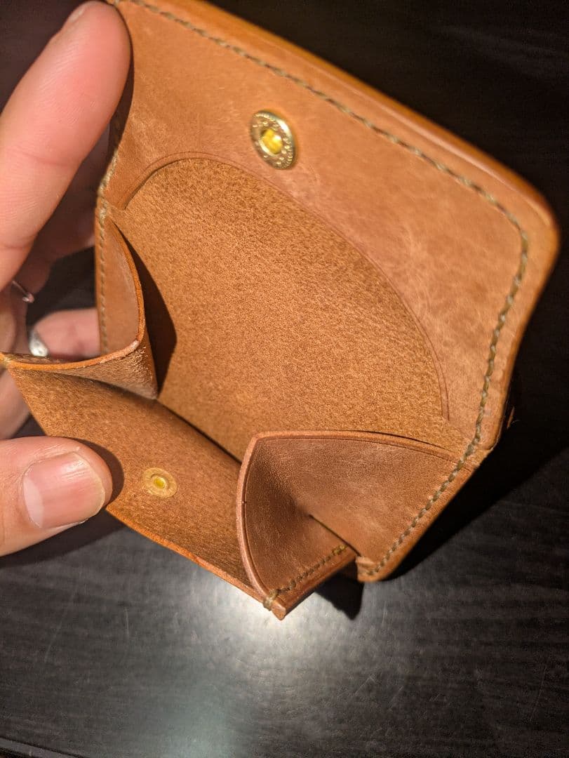 イタリアンレザー マネークリップ コンパクト財布 ハンドメイド 総手縫い