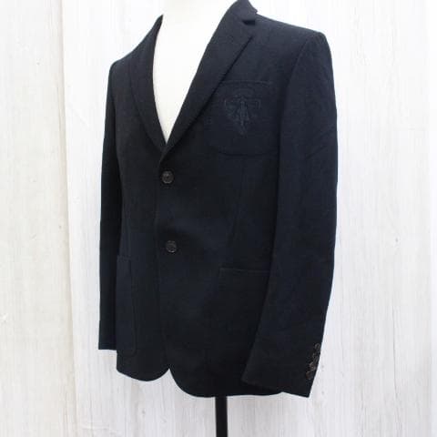 ◇GUCCI ジャケット 黒 ウール×カシミヤ サイズ48R エンブレムロゴ
