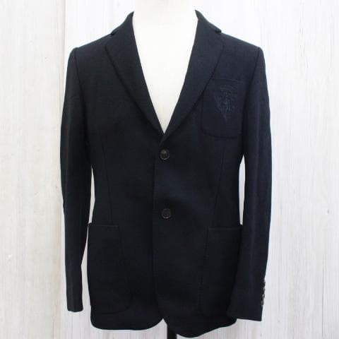 ◇GUCCI ジャケット 黒 ウール×カシミヤ サイズ48R エンブレムロゴ