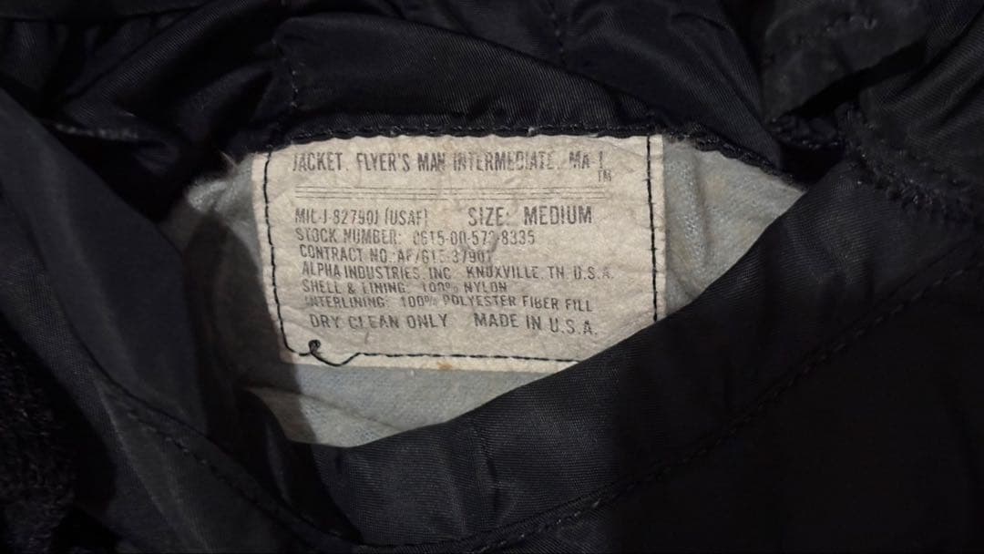 美品✨ 80s USA製 Alpha MA-1 黒 短丈