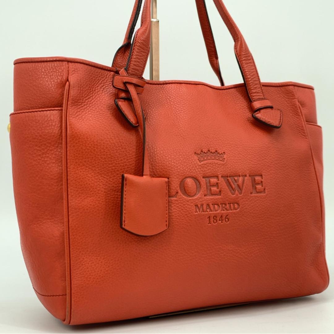 ロエベ ヘリテージ トートバッグ 本革 コーラルレッド オレンジレッド 紅色