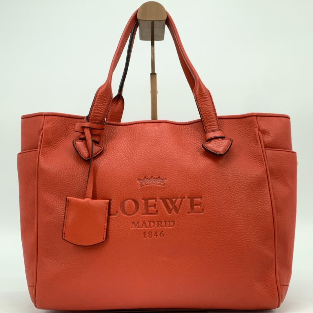 ロエベ ヘリテージ トートバッグ 本革 コーラルレッド オレンジレッド 紅色