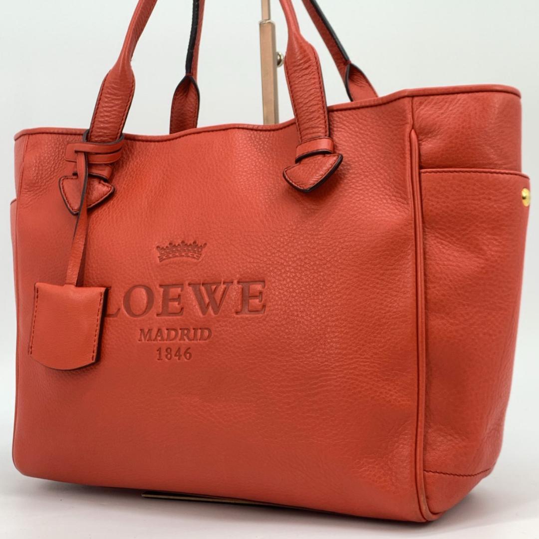 ロエベ ヘリテージ トートバッグ 本革 コーラルレッド オレンジレッド 紅色