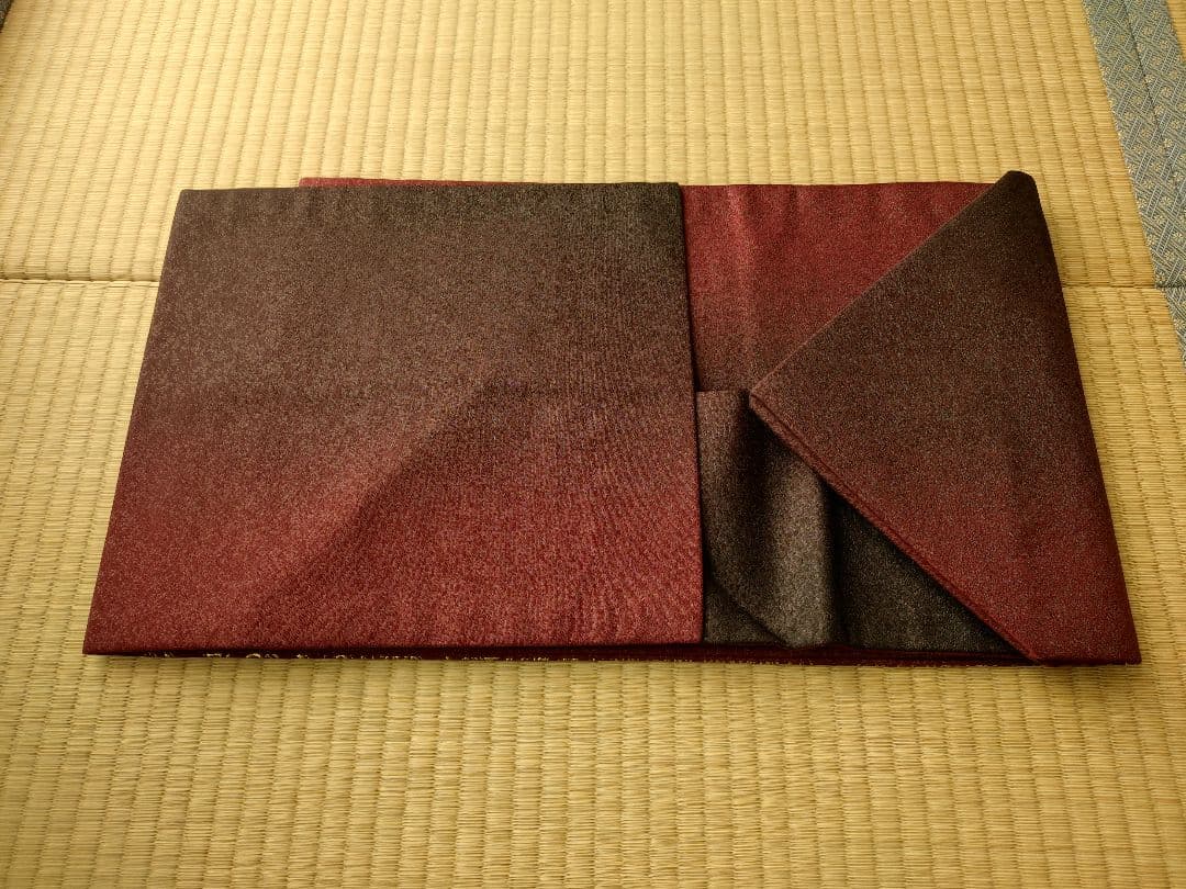 【中古】金彩　名古屋帯　薔薇　ボルドー赤紫グラデーション