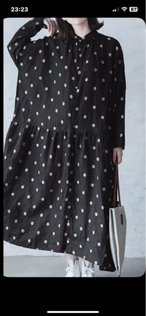 ICHI Antiquités ドット柄シャツワンピース