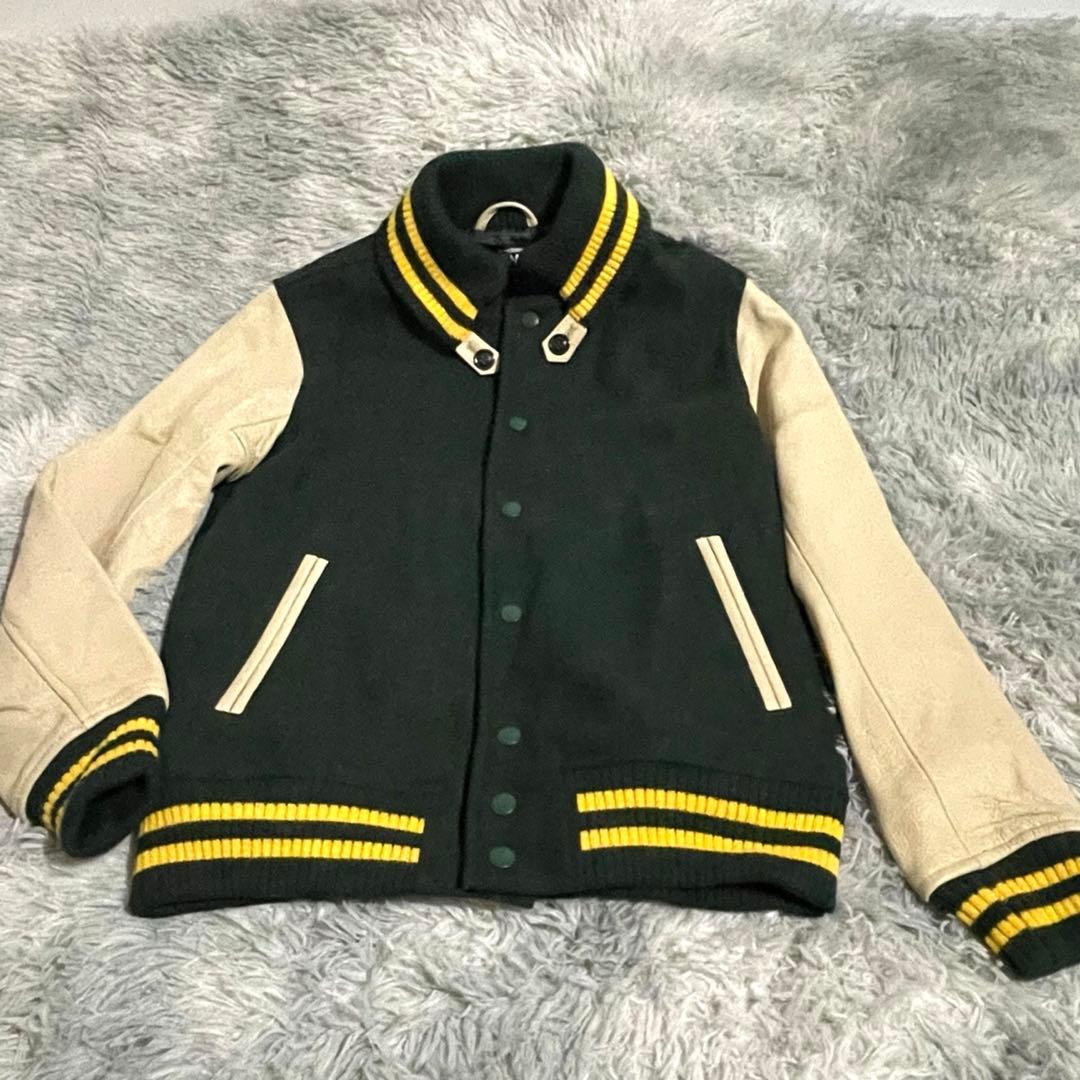【美品】BEAMS スタジャン レザー 人気カラー グリーン/イエロー M