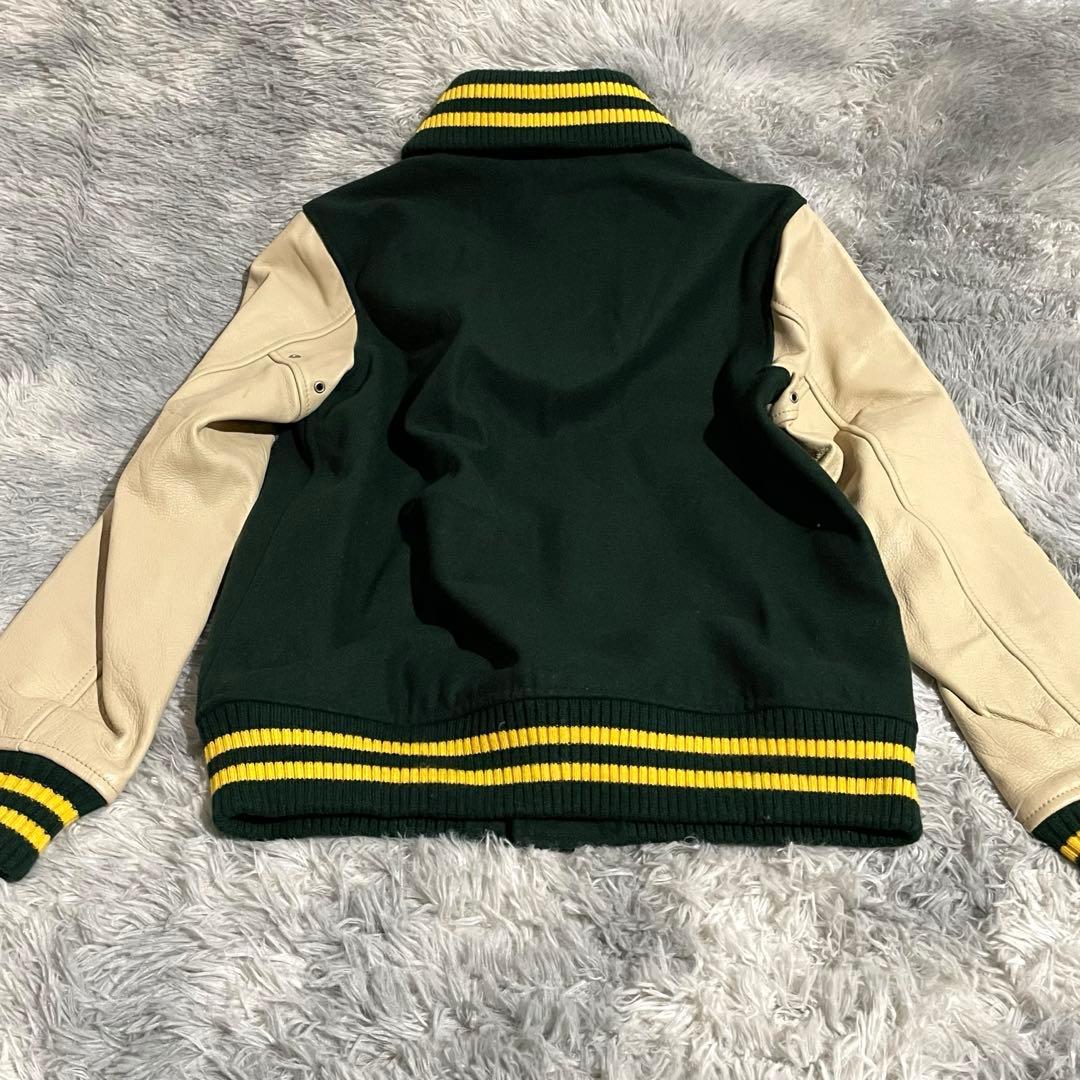 【美品】BEAMS スタジャン レザー 人気カラー グリーン/イエロー M