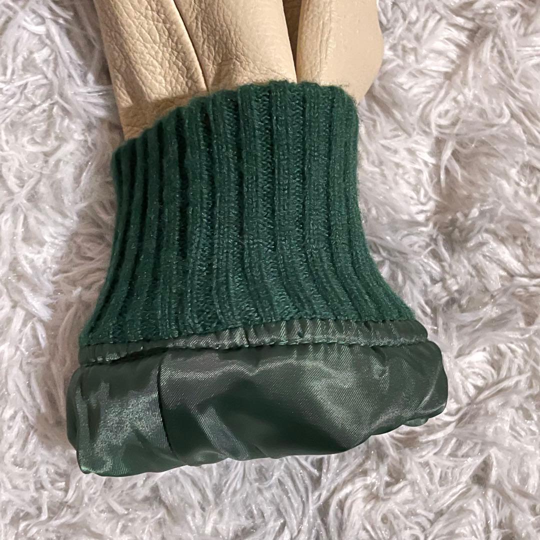 【美品】BEAMS スタジャン レザー 人気カラー グリーン/イエロー M