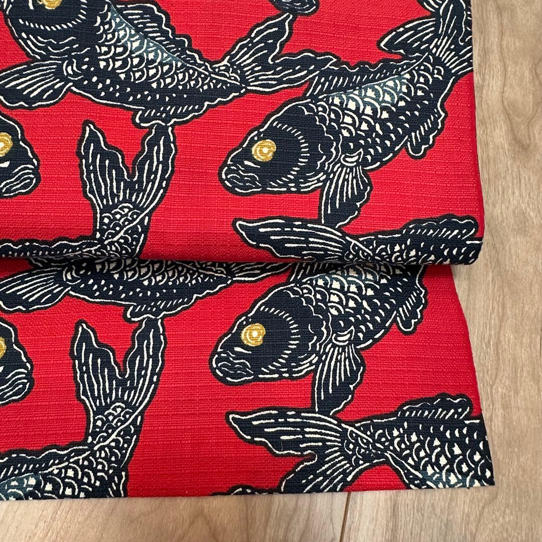 超美品　正絹　着物 和服　名古屋帯　赤　紺　鯉　371 アンティーク　個性的