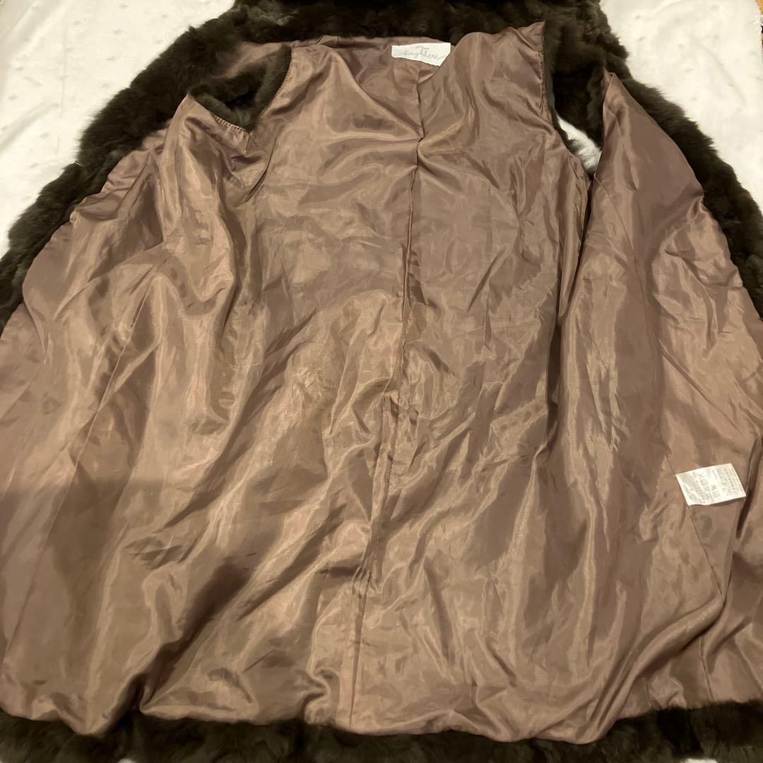 S*様 美品 レッキスラビット ロングベスト フード付 ダークブラウン 艶感 ポ