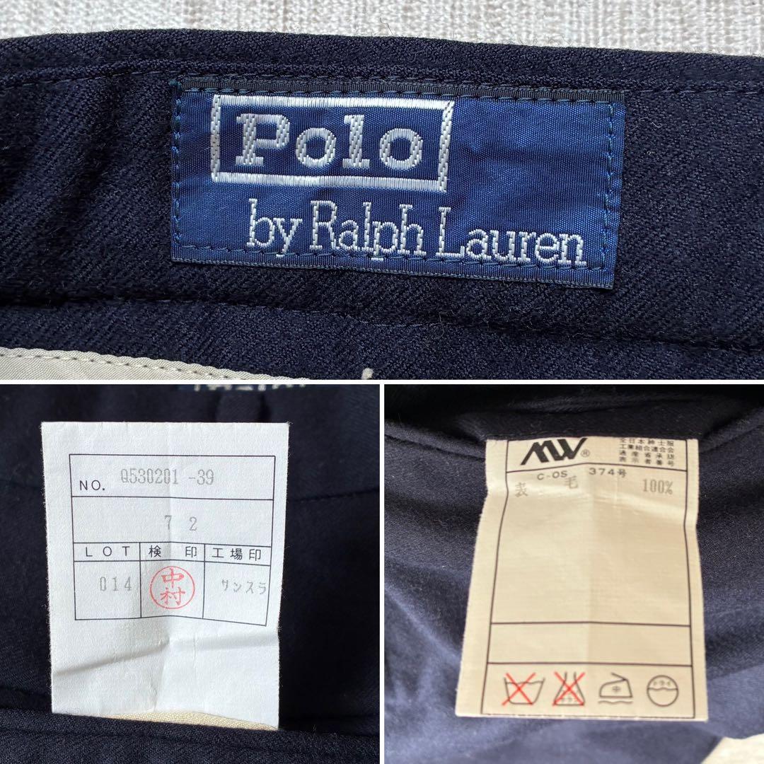 Ralph Lauren ウール　スラックス　紺無地　ネイビー　ダブル　美品