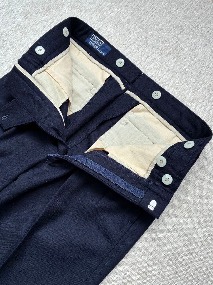 Ralph Lauren ウール　スラックス　紺無地　ネイビー　ダブル　美品