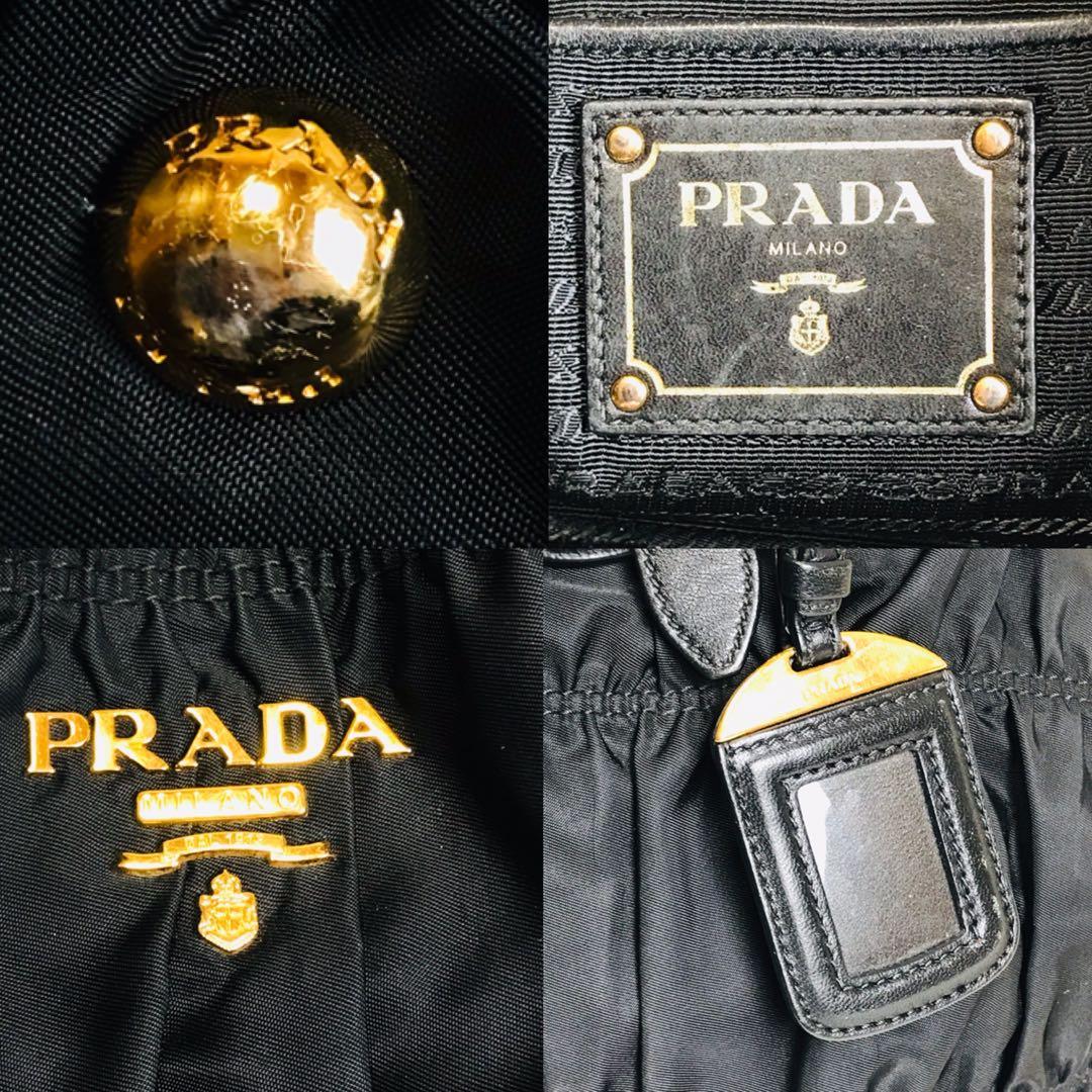 【極美品】プラダ ショルダーバッグ 2 way ギャザー ナイロン ゴールドロゴ