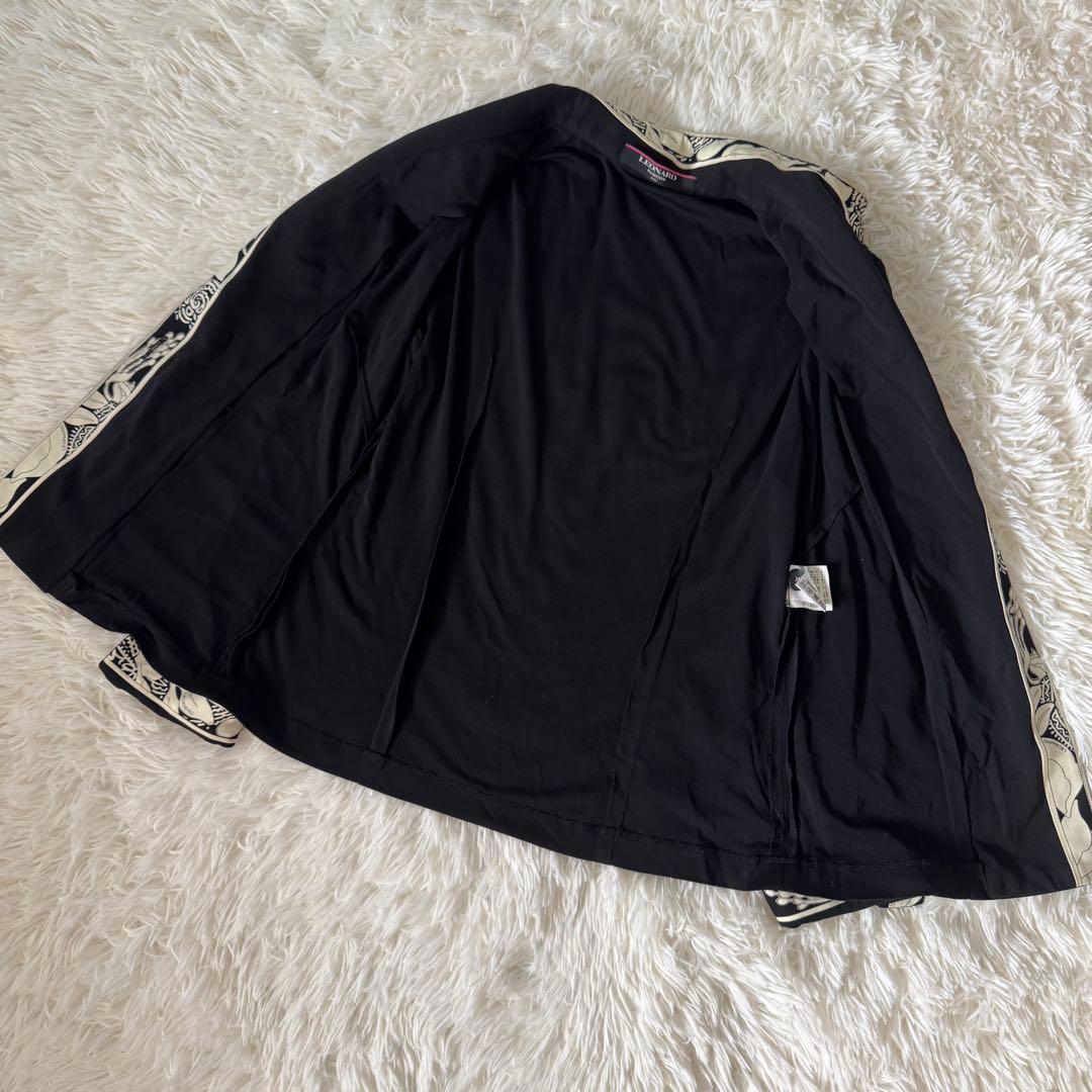 LEONARDレオナール カンカン素材 テーラードジャケット トリム 薄手 L