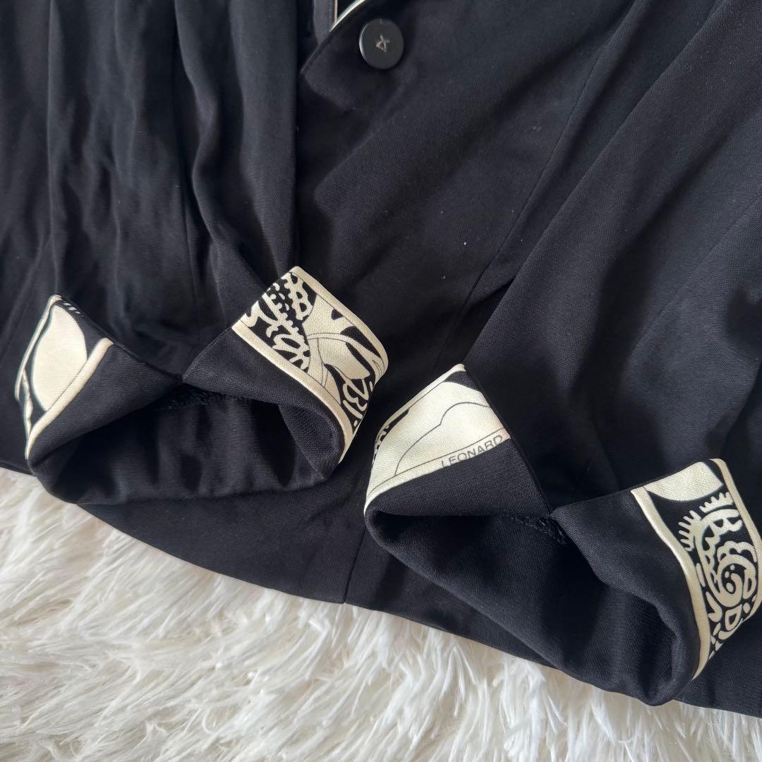 LEONARDレオナール カンカン素材 テーラードジャケット トリム 薄手 L