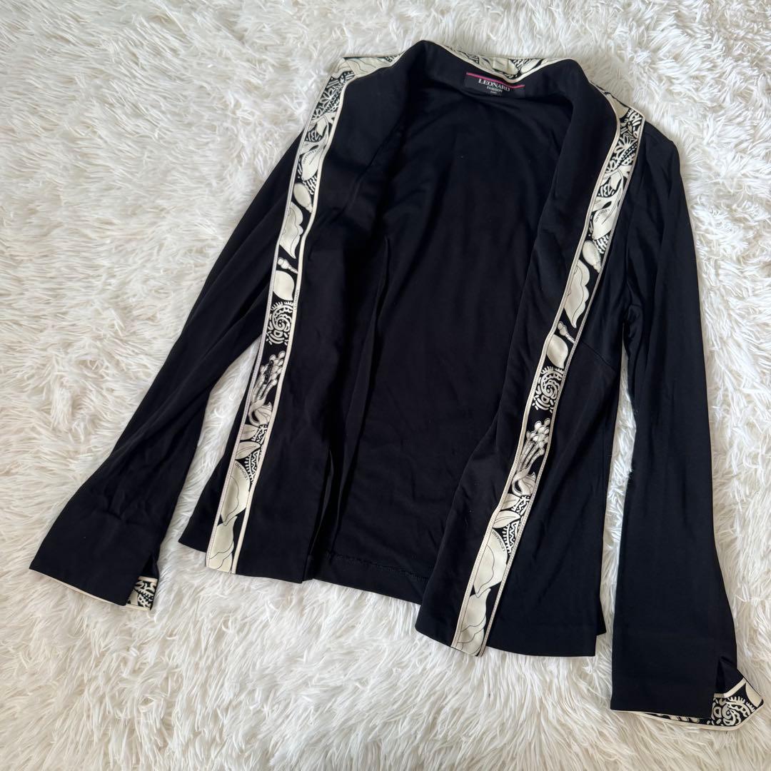 LEONARDレオナール カンカン素材 テーラードジャケット トリム 薄手 L