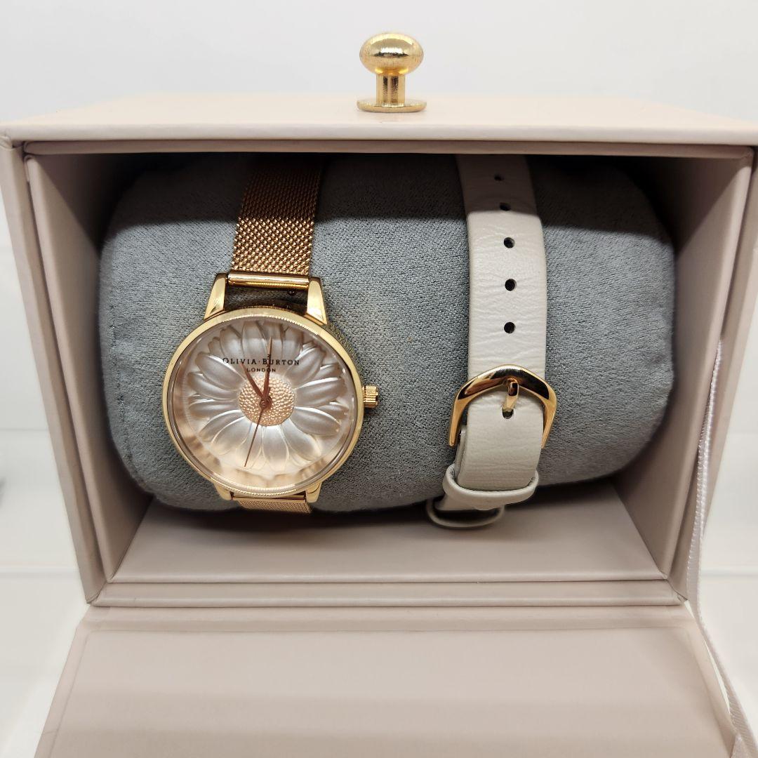 オリビアバートン ３Dデイジー 稼動品 革バンド メタルバンド付き 保証書付き