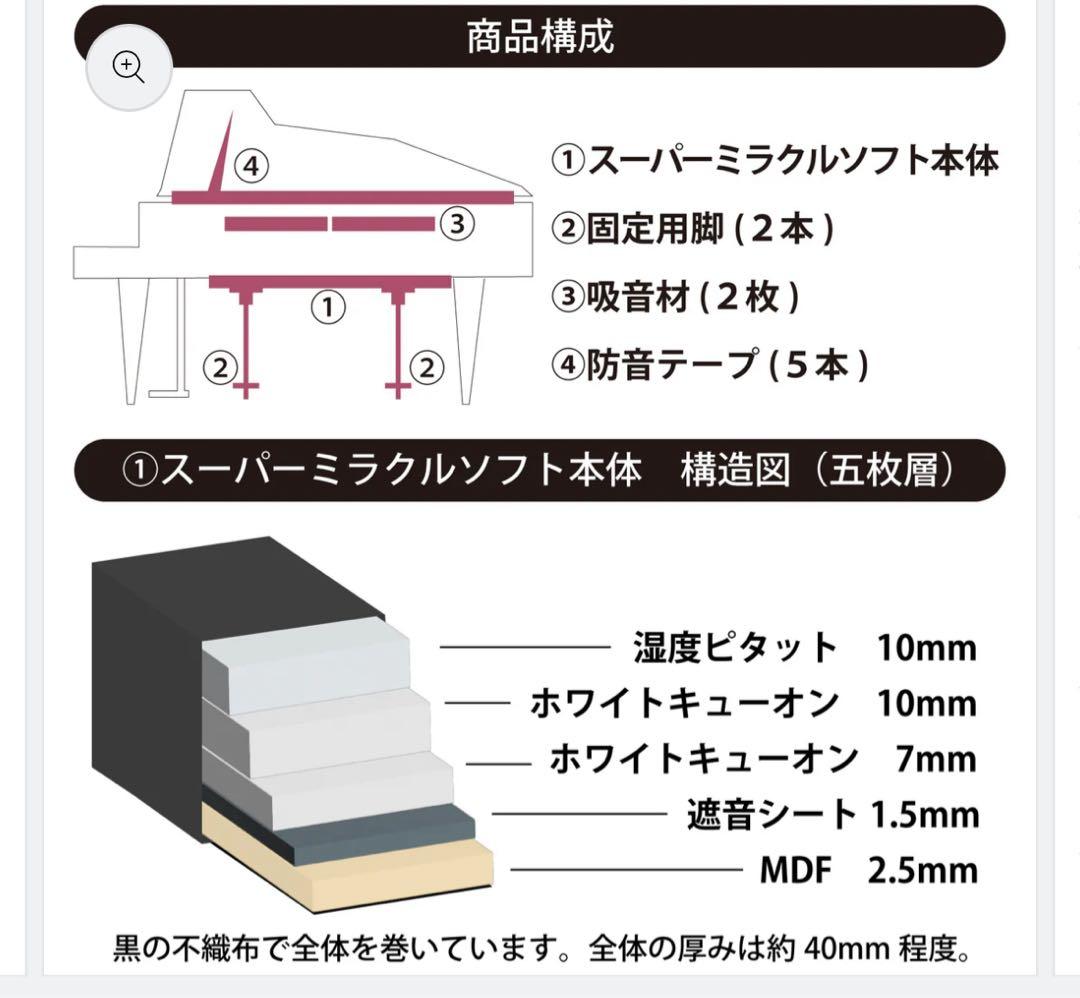 【DIAPASONグランドピアノ 】防音装置・床補強パネル・椅子・カバー 付き