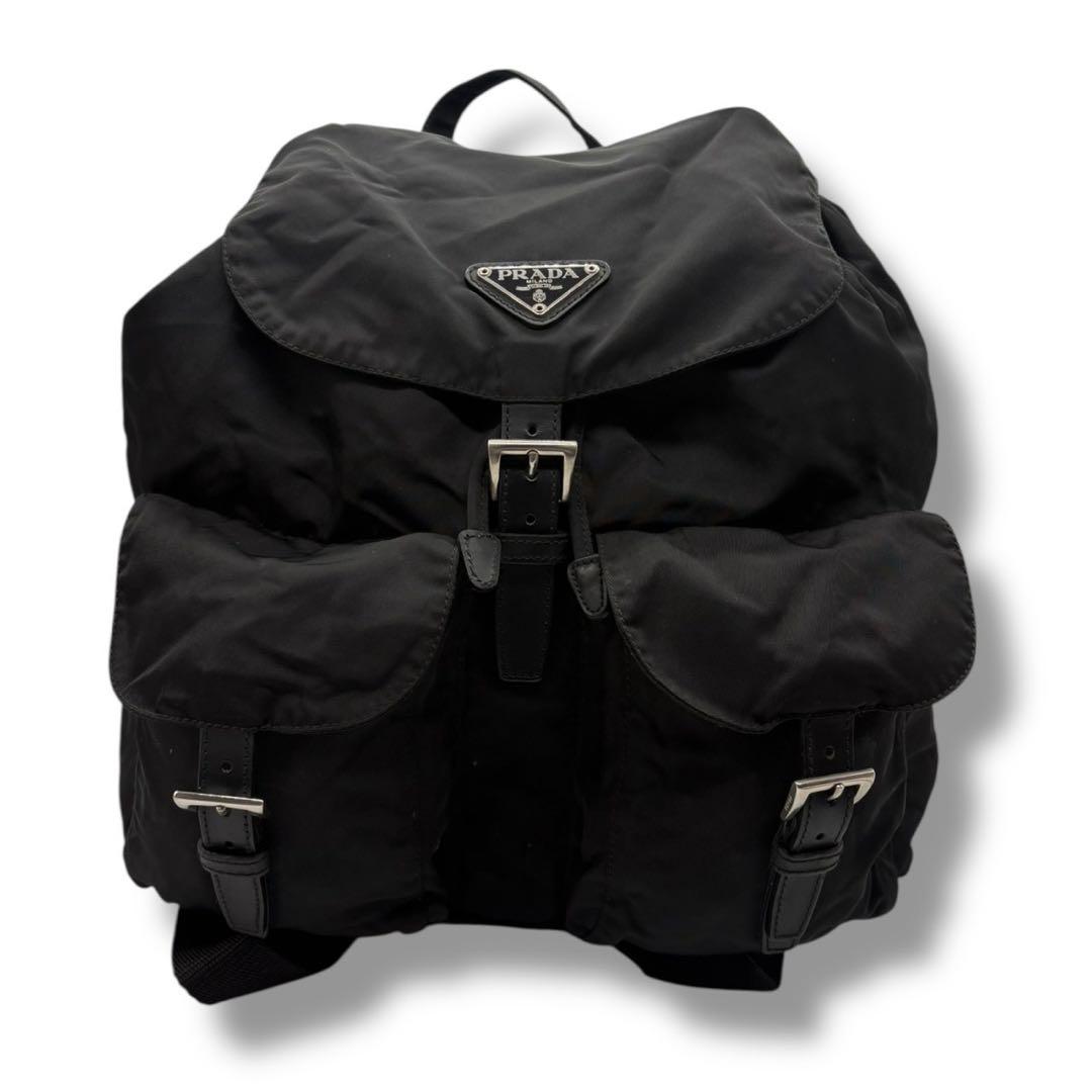 チマ　PRADA 三角プレート ナイロン ブラック バックパック A4