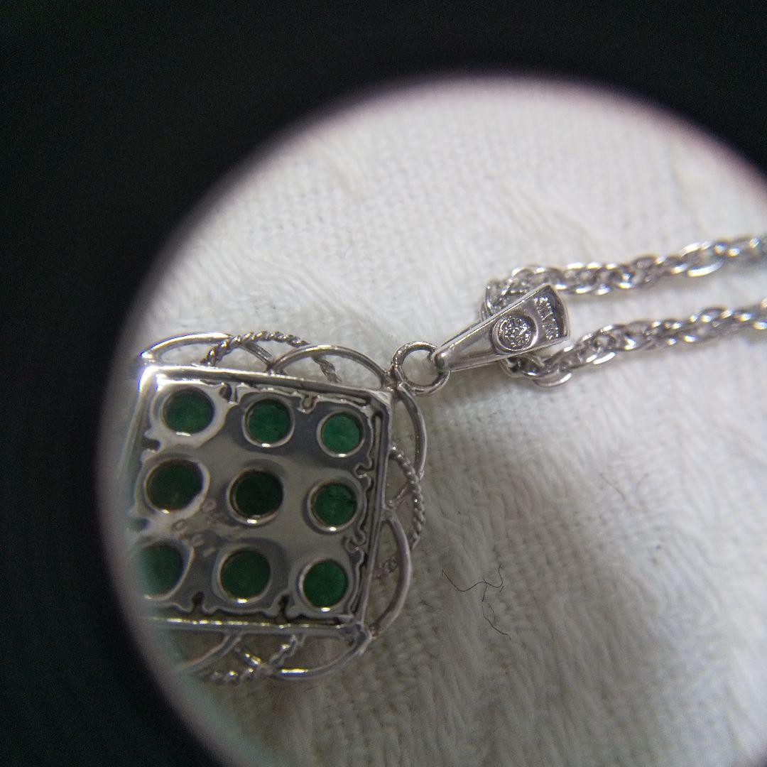 エメラルド、ダイヤモンドシルバーネックレス