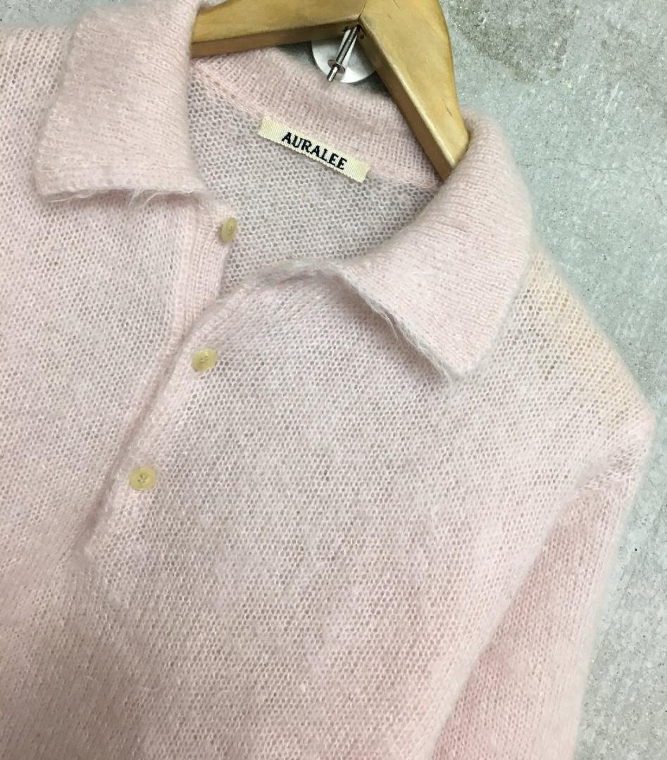 オーラリー 23aw モヘア ニット ポロシャツ ピンク系