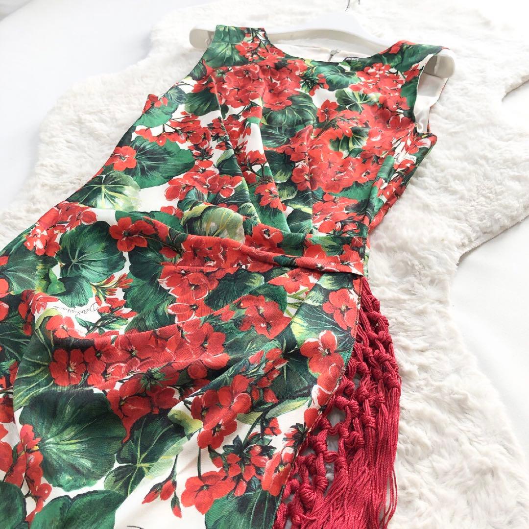 ドルチェアンドガッバーナ*花柄ロングドレス　フリンジ　フラワー　ワンピース　40