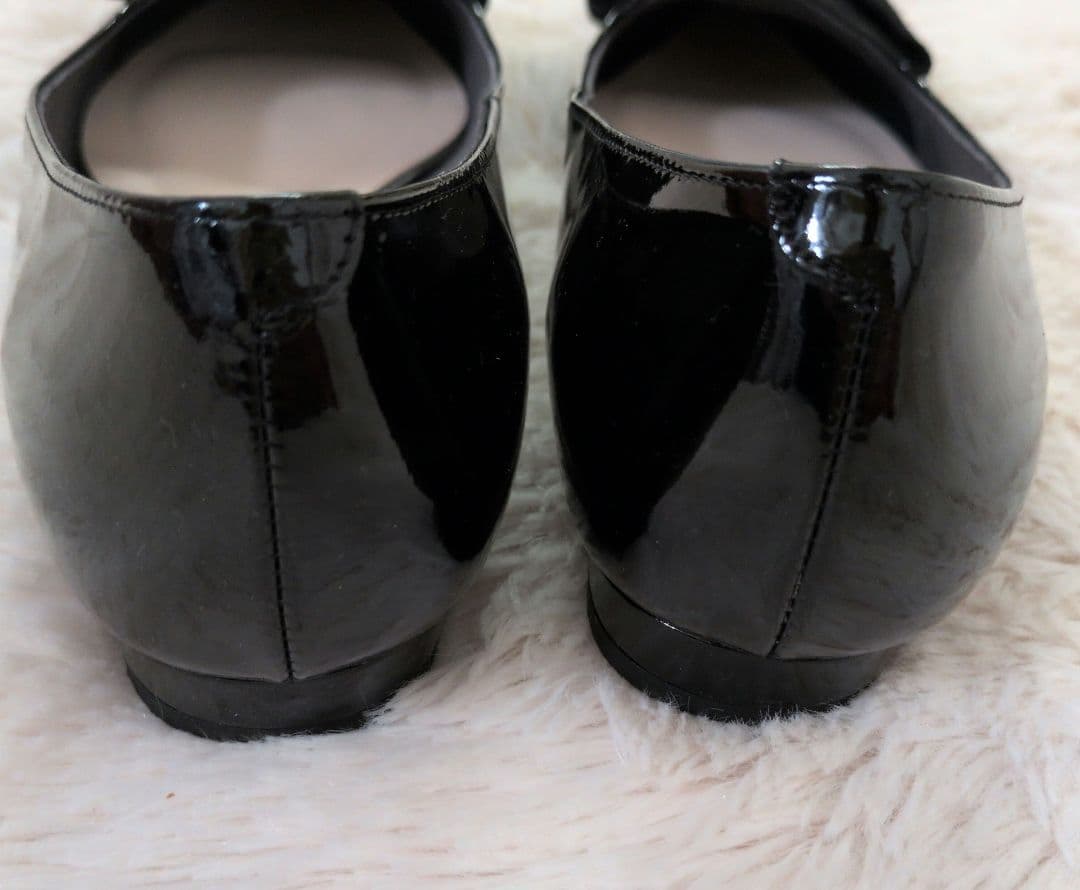 【美品】ダイアナ オペラシューズ ポインテッドトゥ リボン エナメル フラット