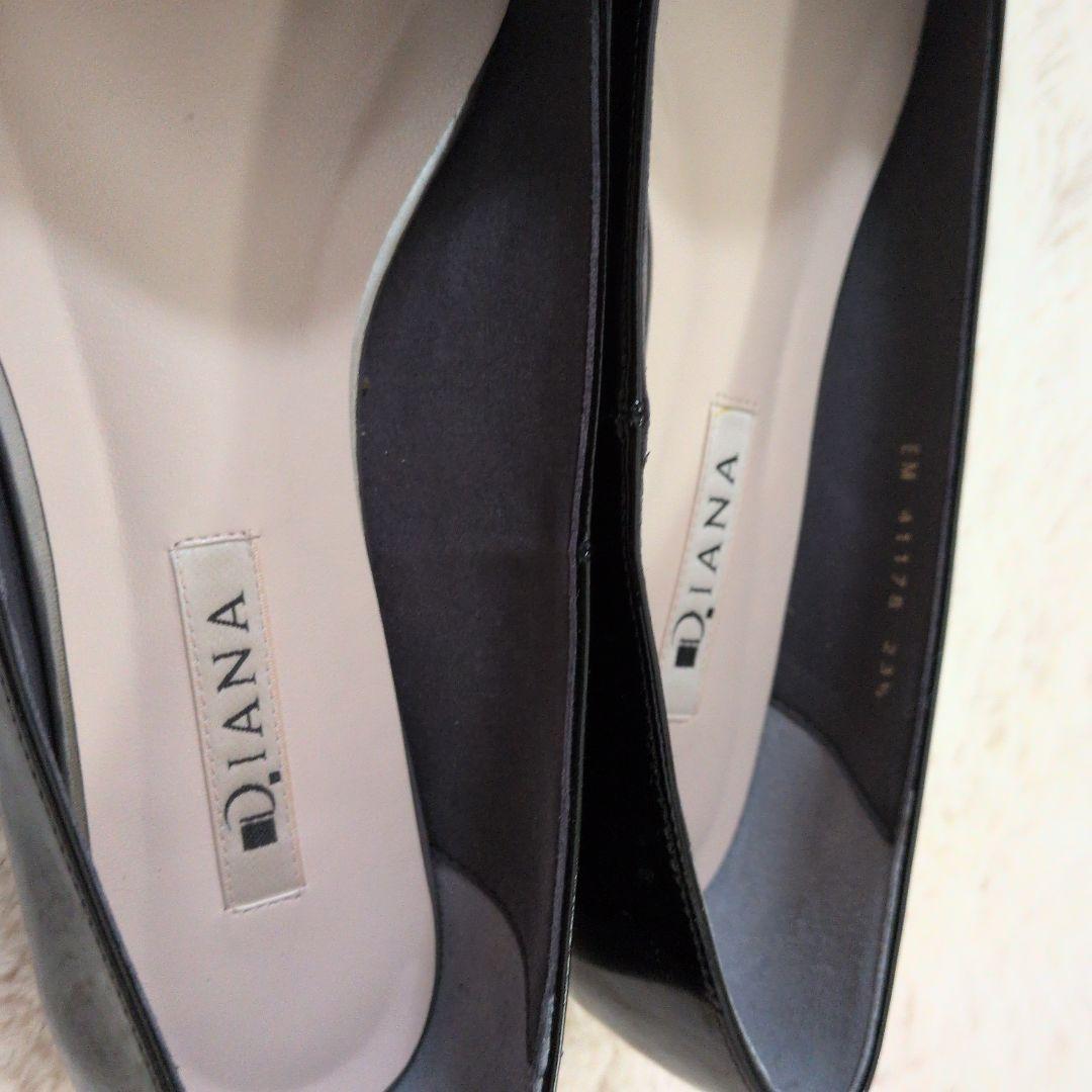 【美品】ダイアナ オペラシューズ ポインテッドトゥ リボン エナメル フラット