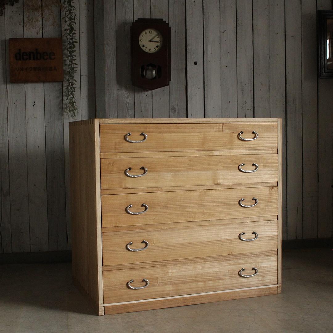 古い木製の引き出し5段　食器棚　キャビネット　古家具　古民家