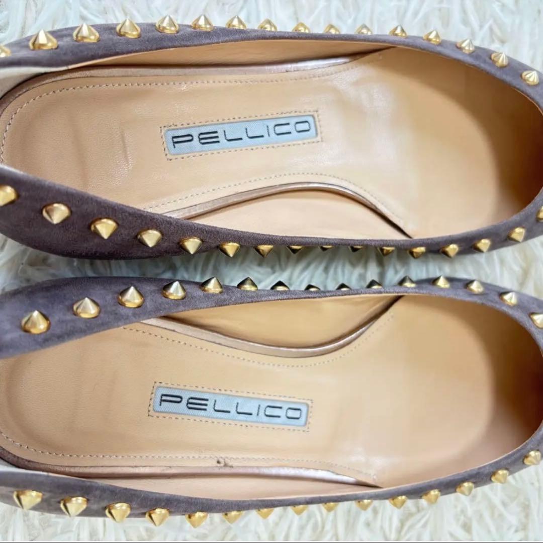 極美品　袋付き　PELLICO スタッズパンプス　スエード　グレー　361/2