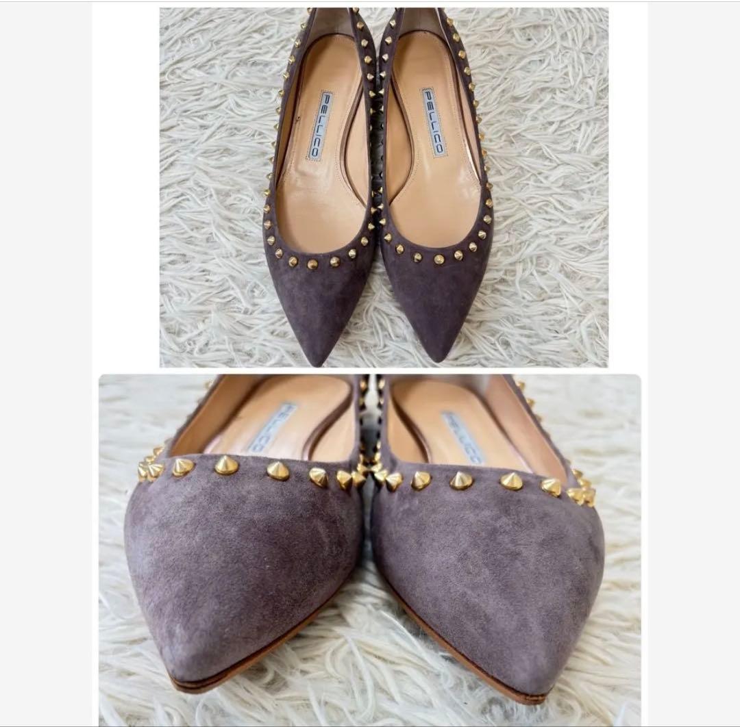 極美品　袋付き　PELLICO スタッズパンプス　スエード　グレー　361/2