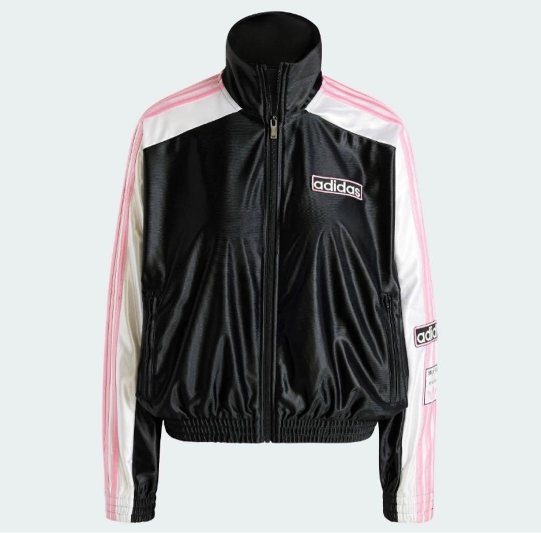 adidas ジャージジャケット 黒/白/ピンク トップス