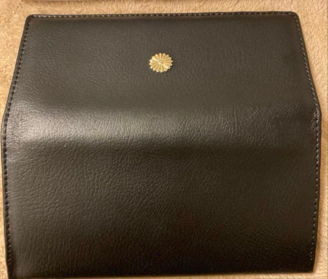 皇居 財布 菊紋 牛革 財布 ブラックレザー 長財布
