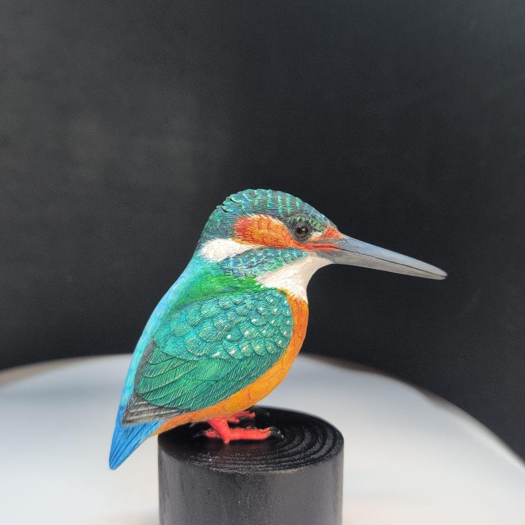 リクエスト品　カワセミ 　バードカービング 木彫りの野鳥　野鳥彫刻