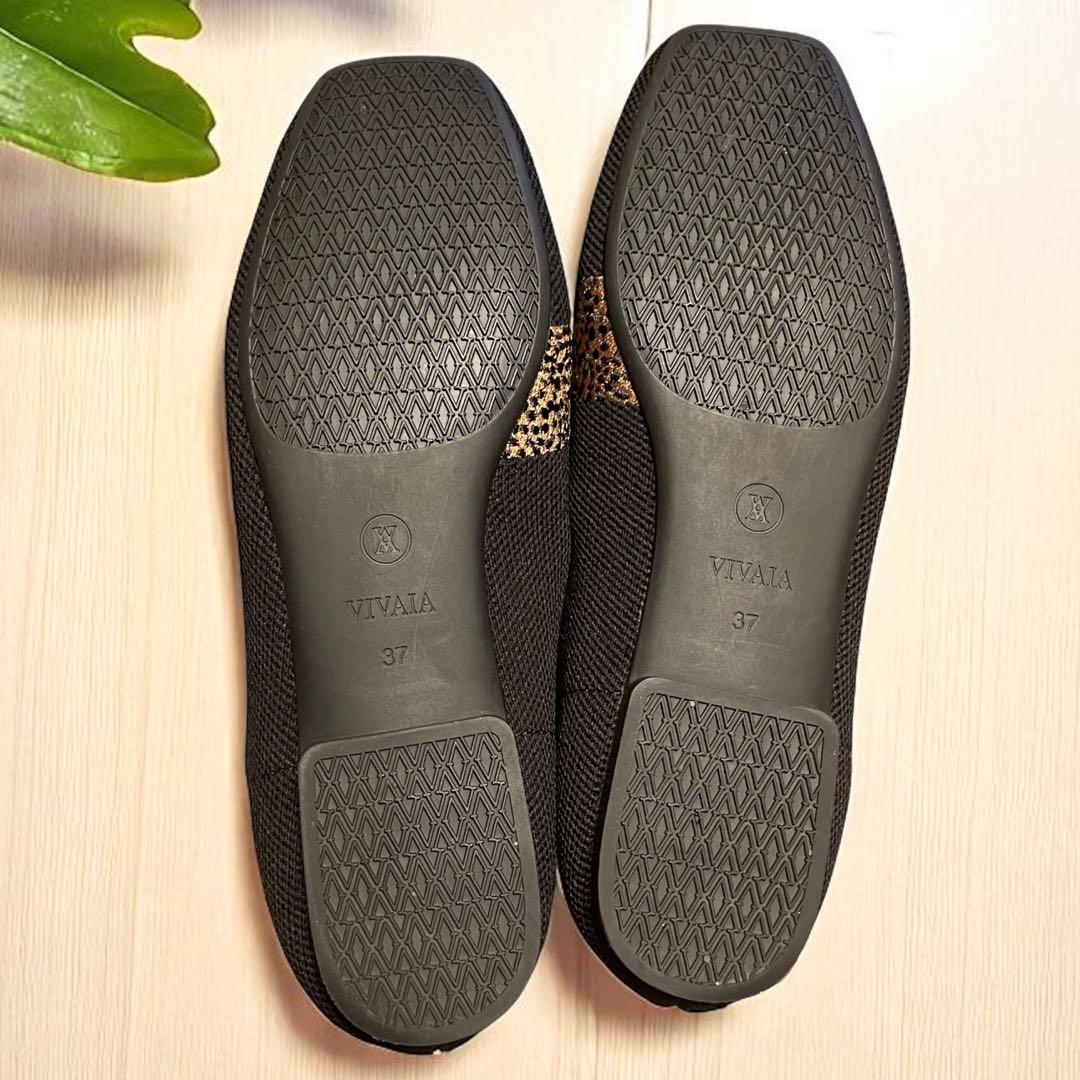 美品 VIVAIA スクエアトゥ ニット パンプス チーター ブラック　37