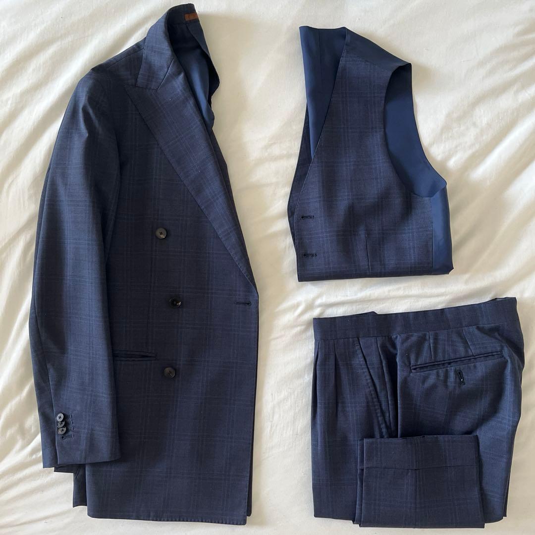 REDA ネイビー チェック柄 ダブルブレストスーツ
