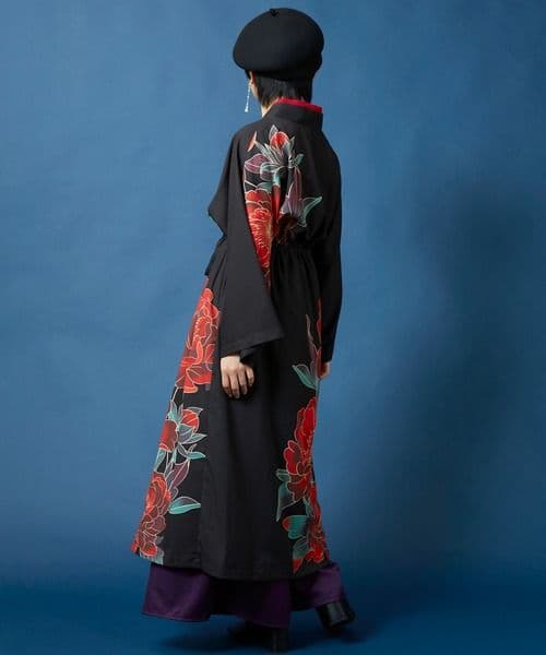 吉事装　着物 ワンピース　牡丹　モダン 漢服　チャイナドレス　大正ロマン　ふりふ