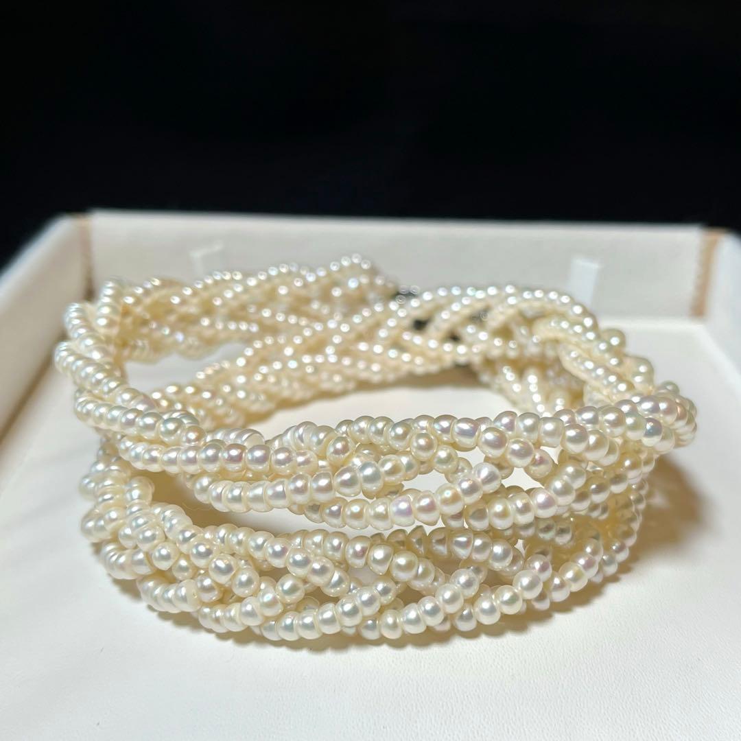 編み込み 本真珠 ベビーパール 5連 ネックレス 3.4〜3.8㎜ M643