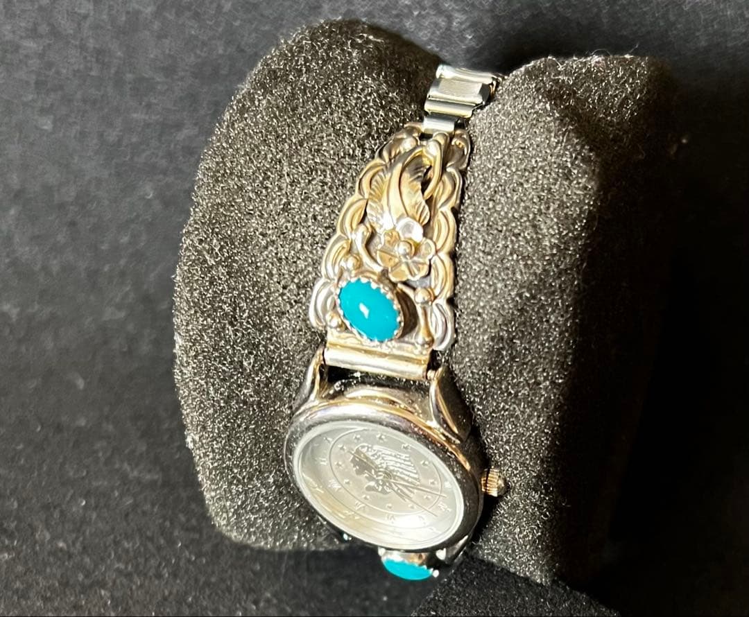 90年代インディアンジュエリーSV925ターコイズストーン付き腕時計