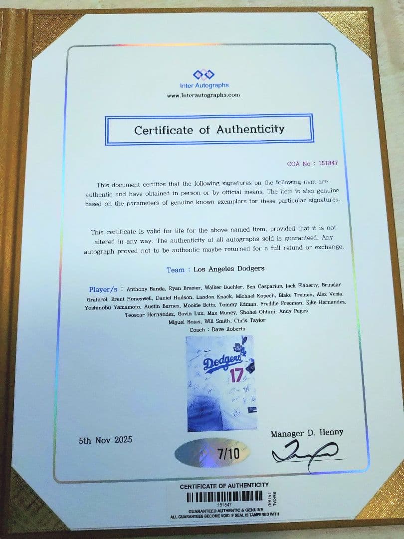 ロサンゼルスドジャース サイン入りユニフォーム 大谷翔平 山本由伸 他