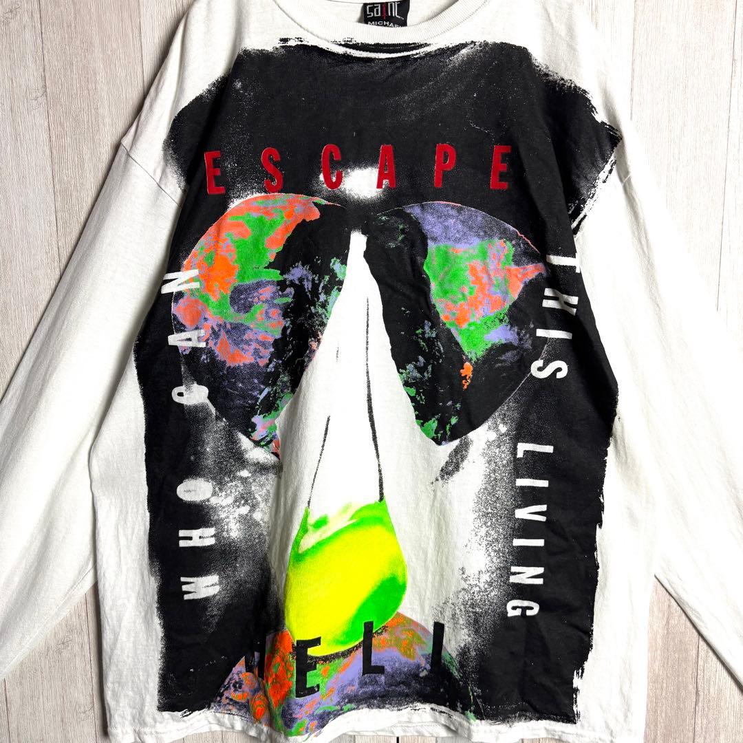 3534【限定販売品・美品】セントマイケル 両面プリント 長袖Tシャツ ロンT