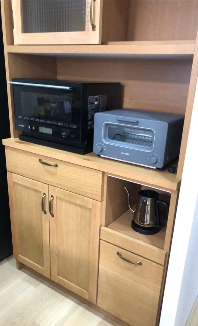 【美品】【送料込】アンティーク風クロスガラス カップボード 幅100cm食器棚