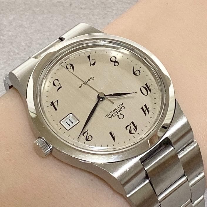 OH済 希少ダイヤル オメガ ジュネーブ アラビアインデックス シルバー AT