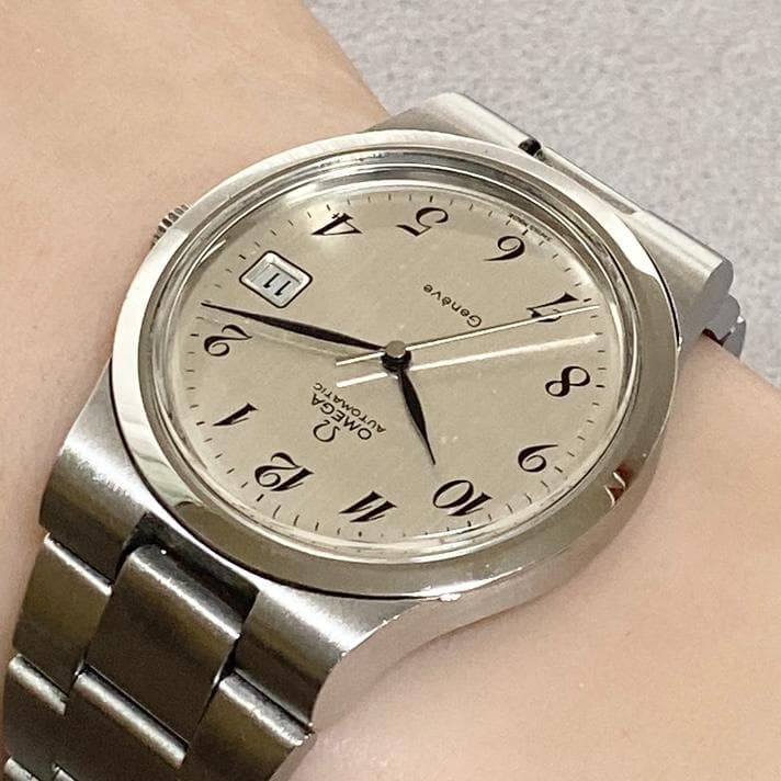 OH済 希少ダイヤル オメガ ジュネーブ アラビアインデックス シルバー AT