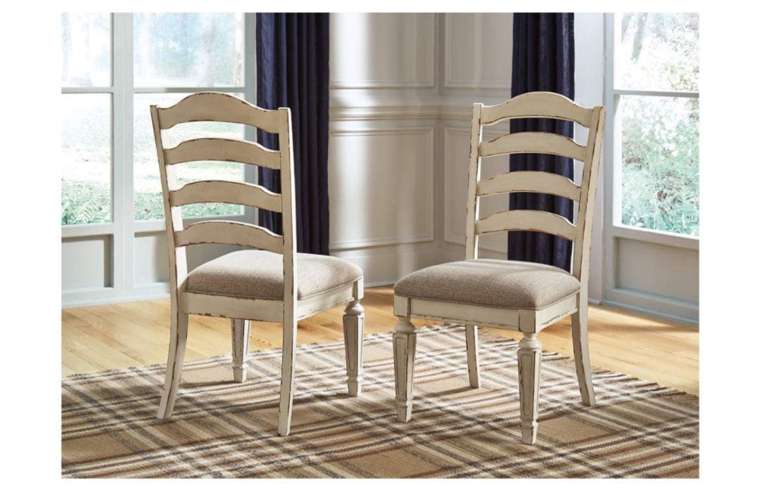 ④ ダイニングチェア　アンティーク仕上げ　白　送料込　輸入家具