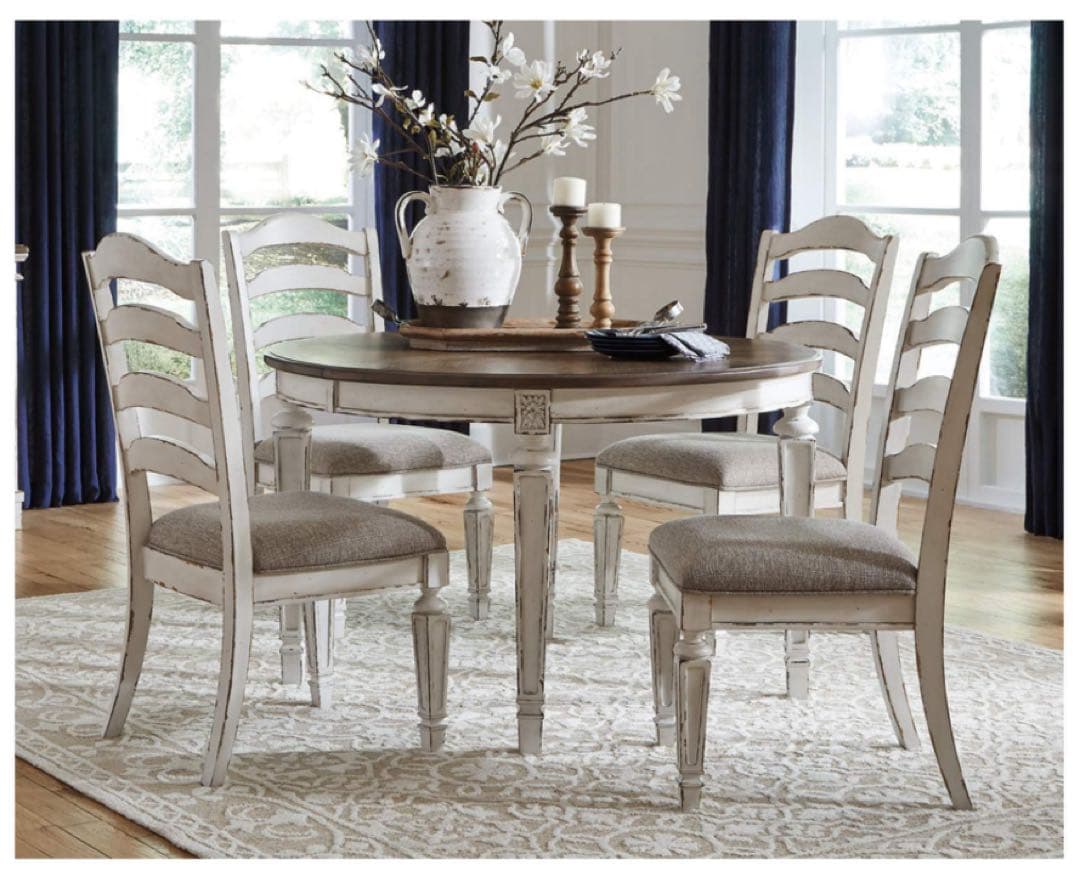 ④ ダイニングチェア　アンティーク仕上げ　白　送料込　輸入家具